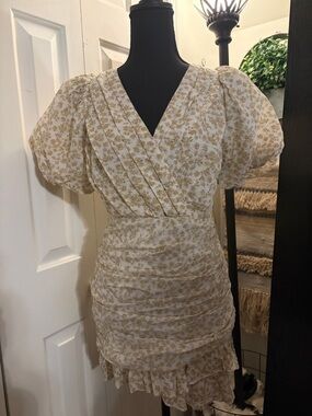 Storia Cream Mini Dress with Gold Floral Print